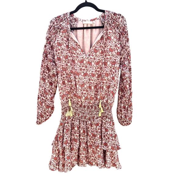 Ramy Brook | NWOT Floral Paisley Print Silk Chiffon Tiered Mini Dress Size Small - Picture 1 of 8